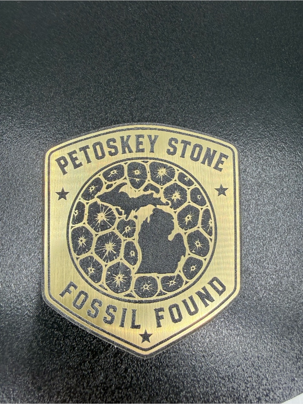 Petoskey Stone Fossil Found Gold Emblem